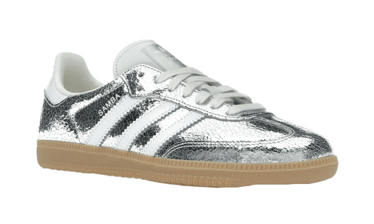 Adidas Samba OG Silver Metallic Cracked Leather - JR0035